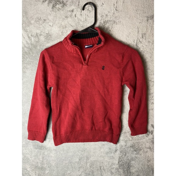 Izod Other - IZOD Boys Red Quarter Zip Mock Neck Knit Sweater Size S 6/7 Pullover Logo